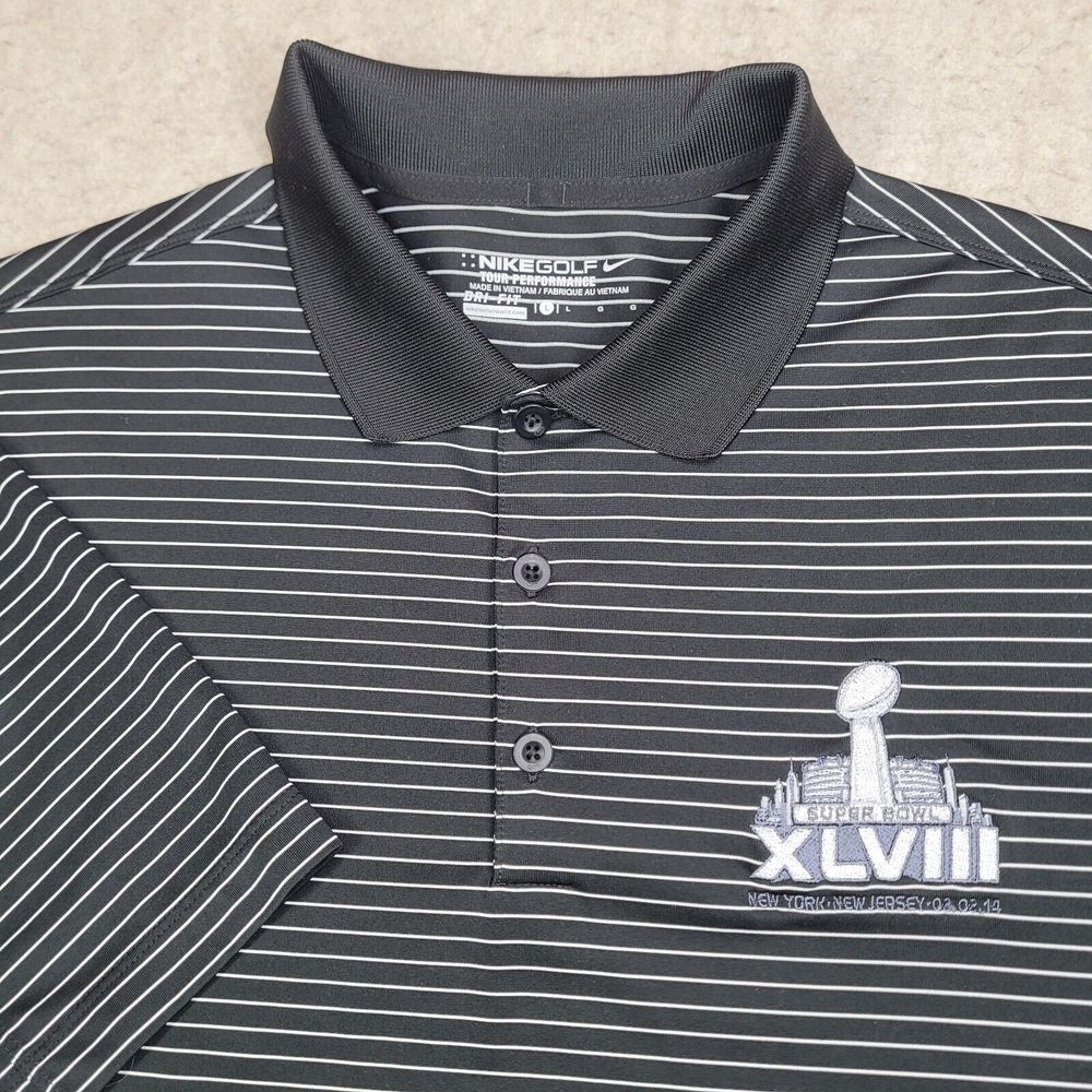 Nike Golf Super Bowl 43 Polo Shirt Mens L Black Striped Short Sleeve Performance